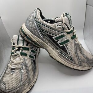 New Balance Cream and Green Athletic Sneakers